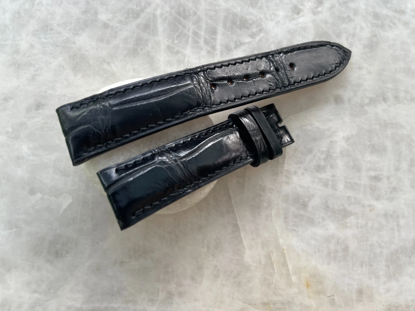 20mm/18mm Black Alligator Crocodile Print Leather Watch Strap Band