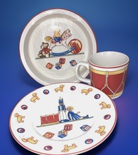 1992 Tiffany Co child's 3pc dinner set mug plate bowl toys snear drum soldier