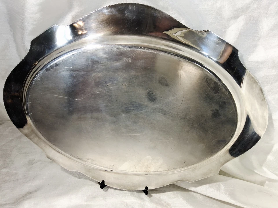 Bandeja para servir vintage de plata de ley de 20 pulgadas Foto 4 de 4