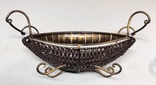 13 X 8 Oval Metal Wicker Basket Curled Feet and Handles