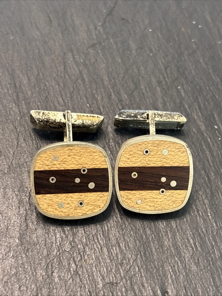 Clifford Herrold Iowa American Modernist Midcentury Sterling Cufflinks Wood 5H - Image 2 of 4