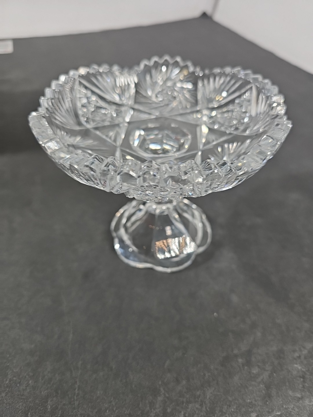 Small American Brilliant Cut Glass Crystal Pedestal Compote Candy Dish