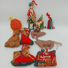 Vintage Soft Cloth Fabric Christmas Ornaments Lot of 10 Solider Horse 