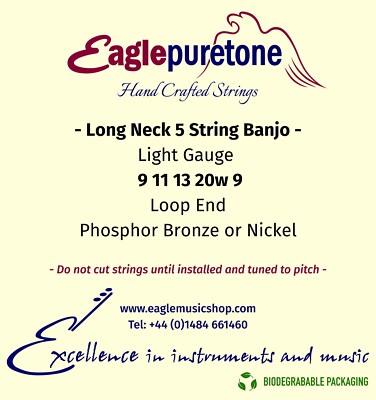 Eagle-Pureton Long Neck 5 String Banjo Set Light Gauge 9, 11, 13, 20w, 9