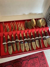 MCM Thailand Devas Gold Bronze& Wood COCKTAIL Set 12 Pc - S. Samran W Box NOS
