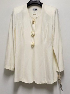 Vintage Blouse DJ Summers Womens 12P Button Up Long Sleeve Rose Accent US Cream