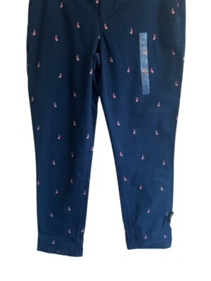 NWOT Tommy Hilfiger Navy Sailboat Print Chino Pants Cuffs Hampton Pants 8 VTG