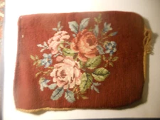 Vintage 1940s 1950s NEEDLEPOINT w Roses PILLOW Cushion COVER burgundy Retro