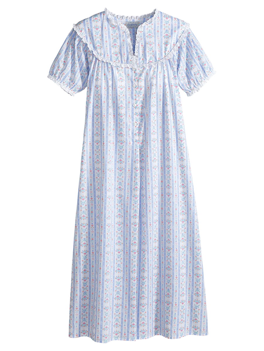 Nwt Lanz Of Salzburg Blue 100% COTTON LAWN Short Sleeve Long Ballet  Nightgown 3X