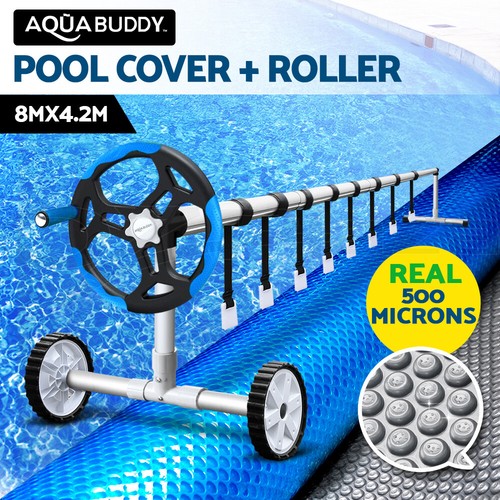 Aquabuddy Pool Cover 500 Micron Heat Solar Blanket Roller 8x4.2m 5.5m