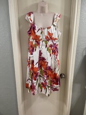 Dressbarn Empire Pink White Floral Sleeveless Summer Swing Dress Size 14 EUC