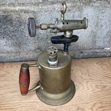 Antique Otto Bernz Brass Blow Torch Wood Handle - Perfect Patina Condition