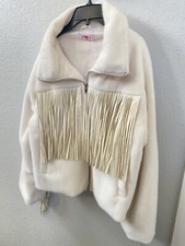 Buddylove Teddy Jacket Green Skylar Fringe Faux Fur Jacket Cream M