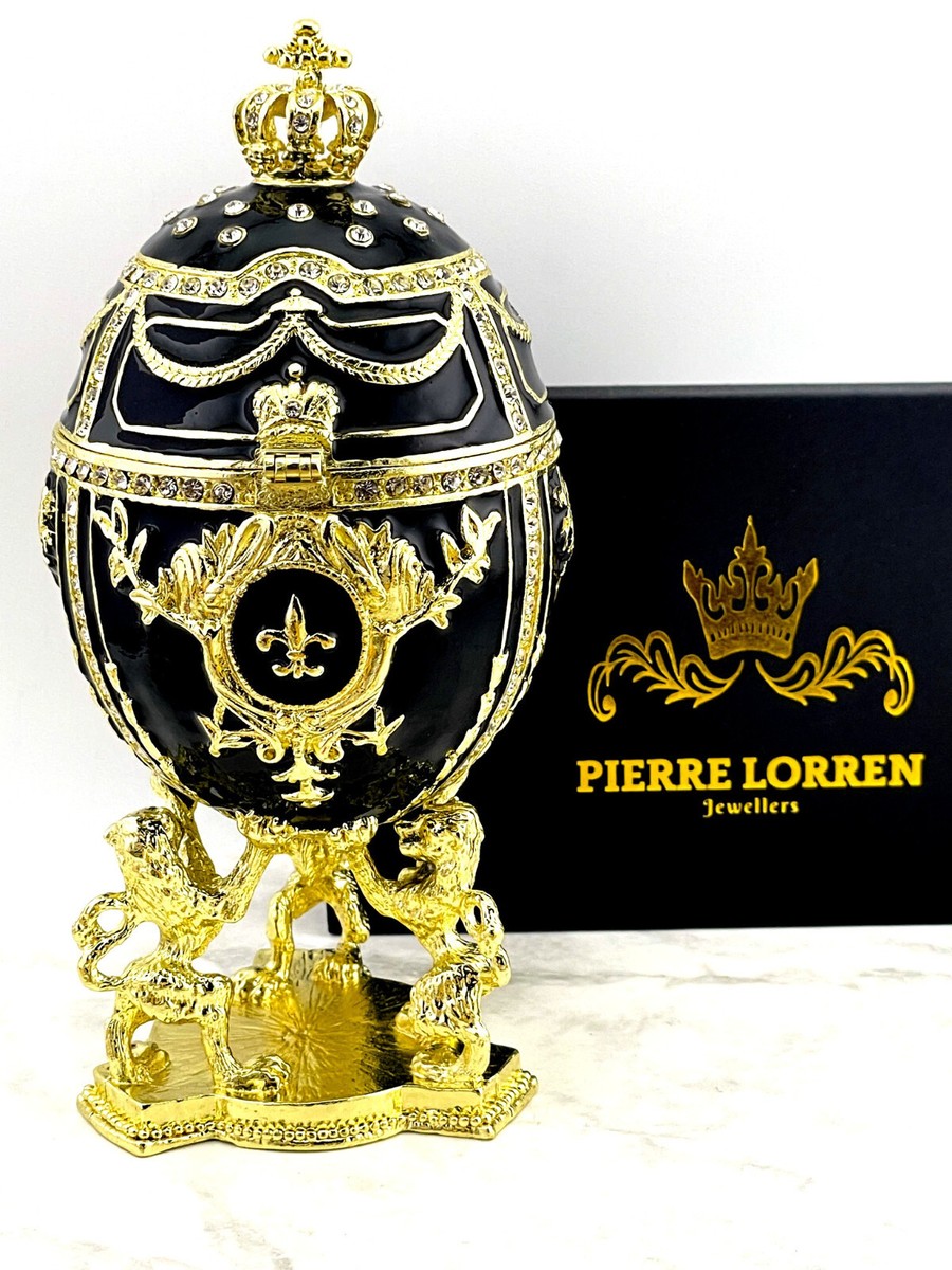 Black Imperial Faberge egg Style Austrian Crystal Diamond Gold