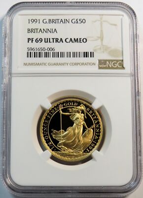 1991 GOLD GREAT BRITAIN 509 MINTED 50 POUNDS 1/2 OZ COIN NGC PROOF