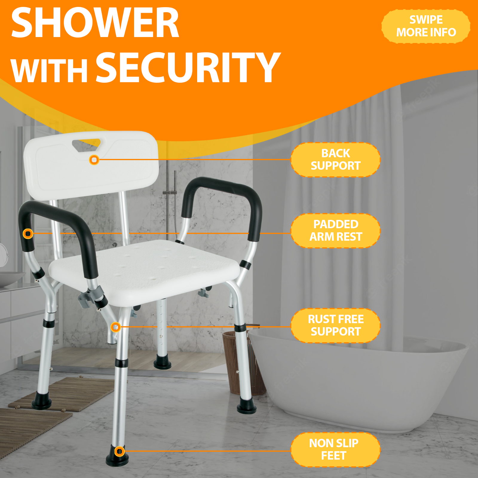 PORTABLE BATH CHAIR SHOWER STOOL SEAT BENCH BATHROOM ADJUSTABLE 5