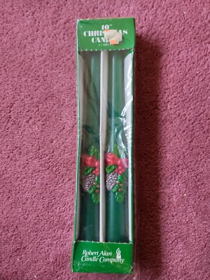 2 VINTAGE Robert Alan 10'' Pine Cone & Holly Christmas Sculptured Taper New