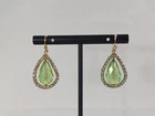 Vtg Pierced Dangle Earrings Womens Costume Jewelry Gold Tone Green Bead Crystals