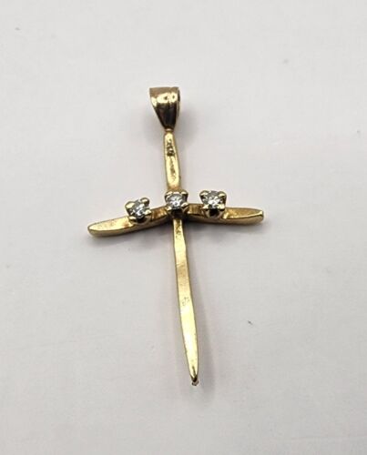 14K Solid Yellow Gold Cross Pendant with 3 Natural Diamonds | eBay