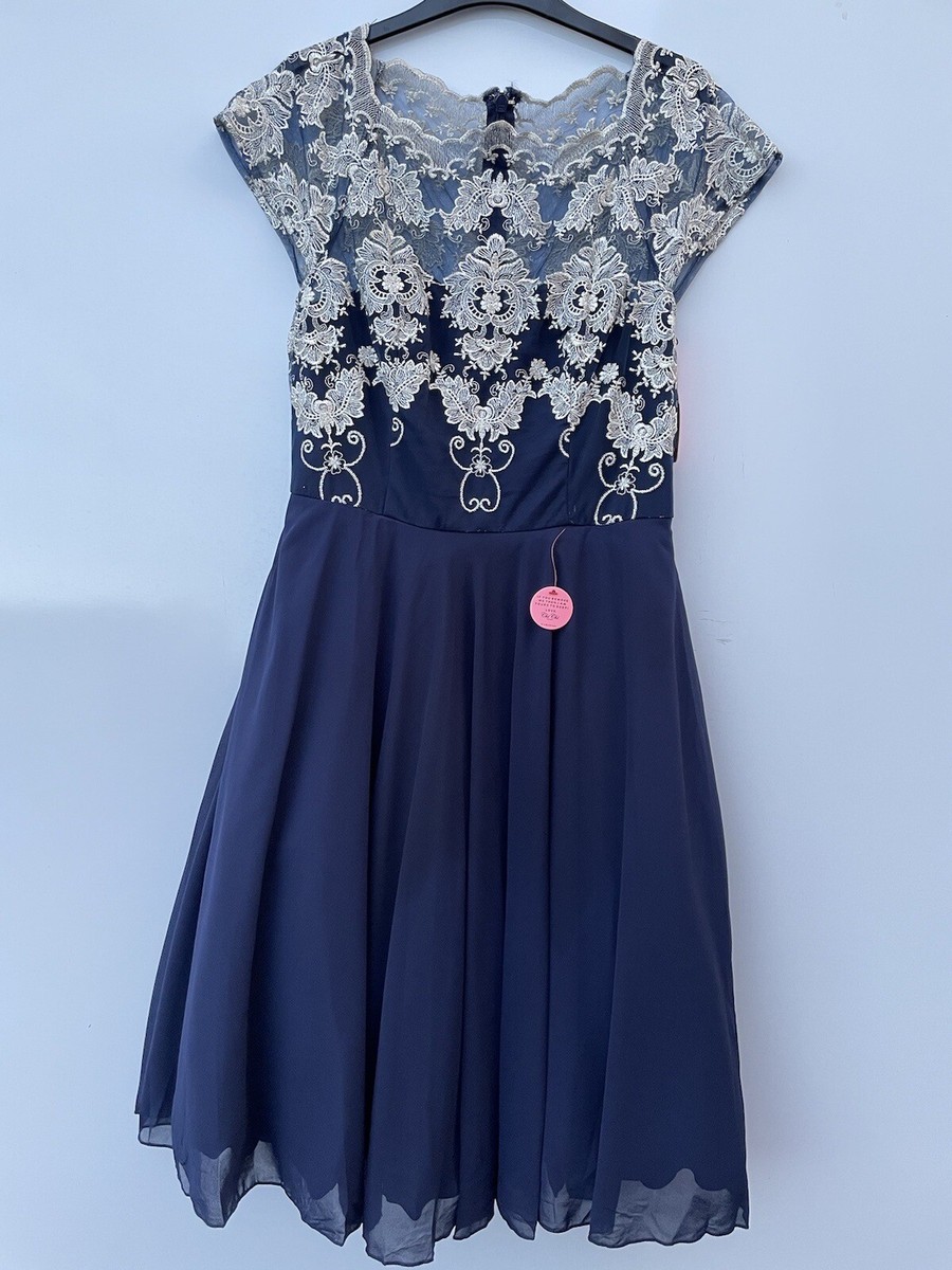 Chiffon Midi Dress Chi Chi Riri Dress Chi Chi Riri Navy Fit Flare