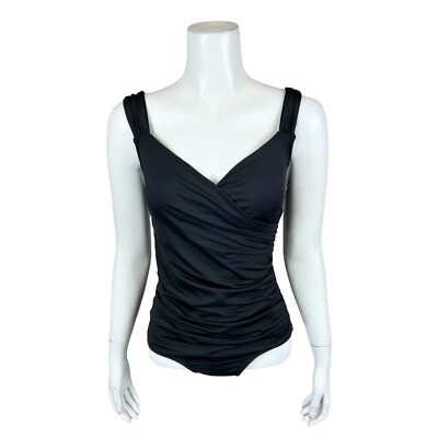 Jantzen Women's Surplice Maillot One-Piece Swimsuit Solid Black Size 14
