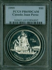 1999 CANADA JUAN PEREZ DOLLAR PCGS PR69 DCAM FINEST GRADE  *
