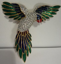 Huge Vintage Gold Rhinestone Parrot Brooch Bird Pin Animal Enamel Jewelry Brooch