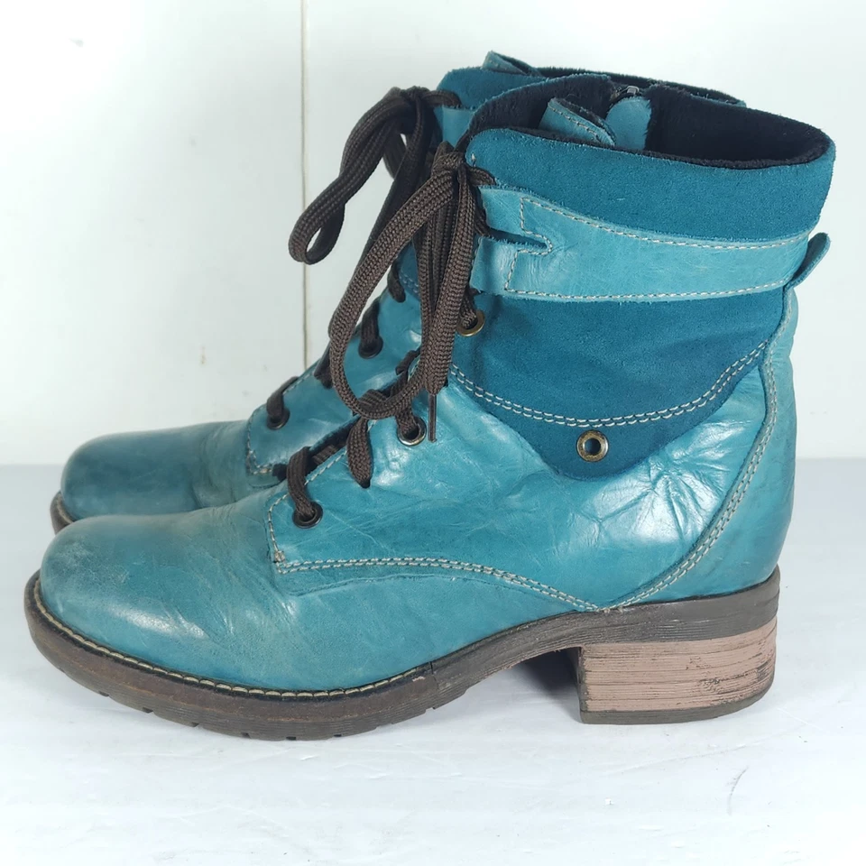 Dromedaris Women's Kara US6,5 EU37 Teal Leather Fleece Lined Combat Boots - Image 2 of 4