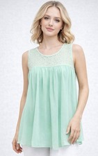 Ciel U.S.A Small Mint Green Lace Yoke Chiffon Sleeveless Blouse Flowy Boho