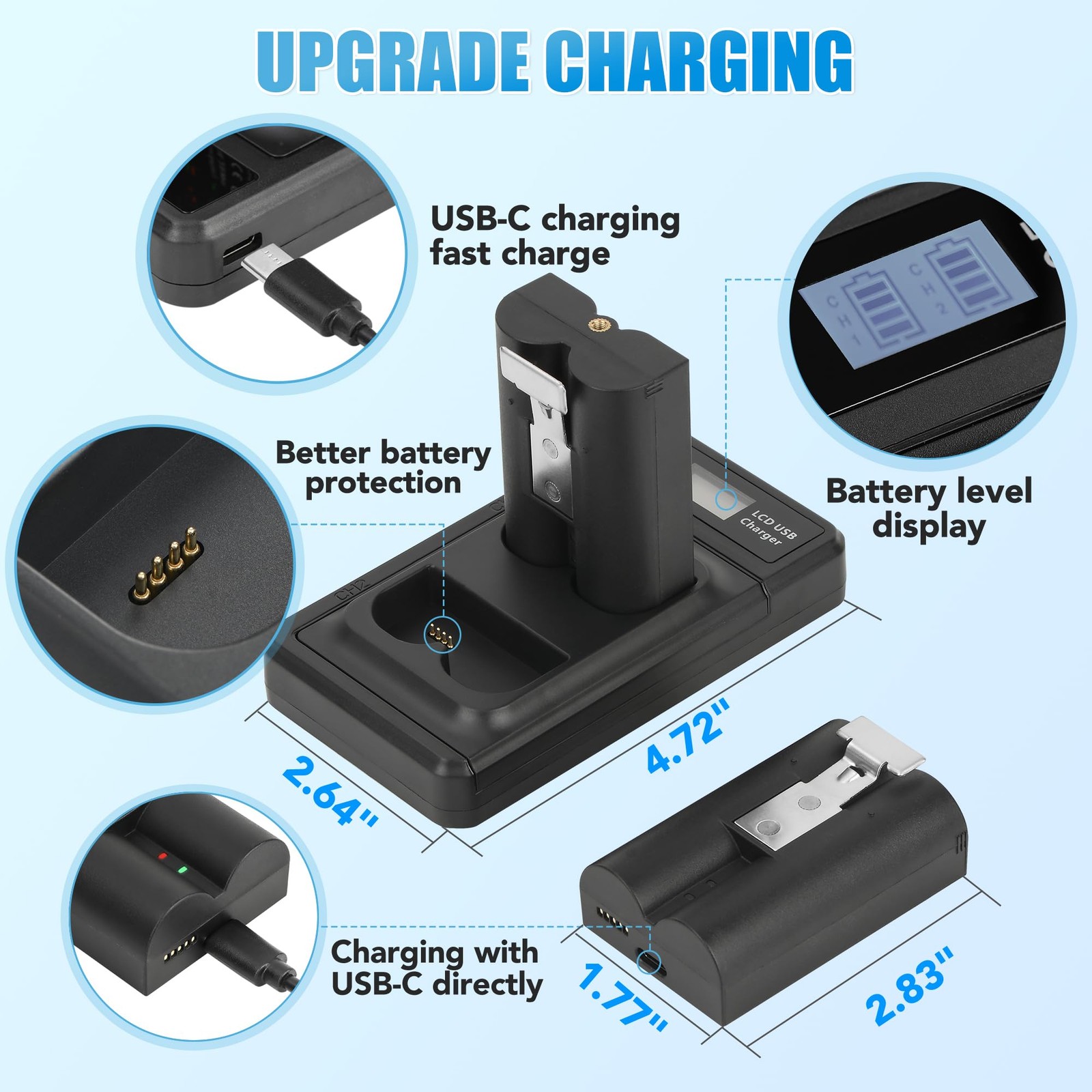 2-Pack Battery with Charger Station for Ring- Video Doorbell, 7200mAh Recharg...
