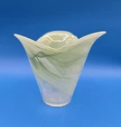 Vintage Lavorazione Arte Murano Tulip Vase Light Green Swirl Made in Italy