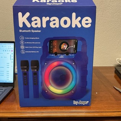 Joyc Karaoke Bluetooth Speaker with 2 Wireless Microphones & LED Ring Light Blue
