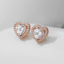 925 Sterling Silver Crystal Heart Stud Earrings Jewellery Women Girls Gift UK