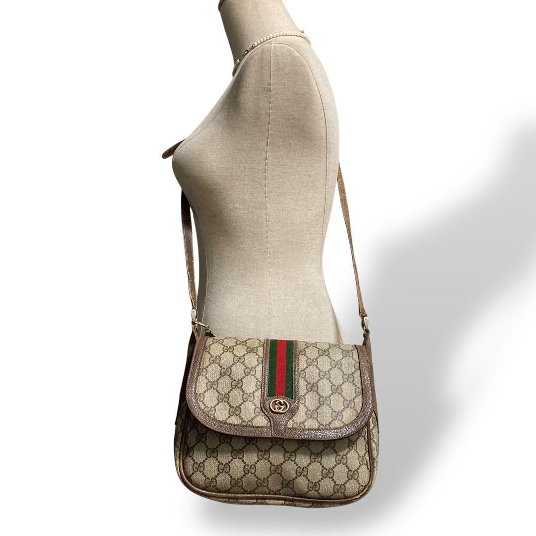 GUCCI GG Pattern Sherry Line Shoulder Bag Brown PVC Leather Vintage Authentic JP