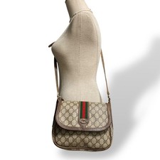 GUCCI GG Pattern Sherry Line Shoulder Bag Brown PVC Leather Vintage Authentic JP