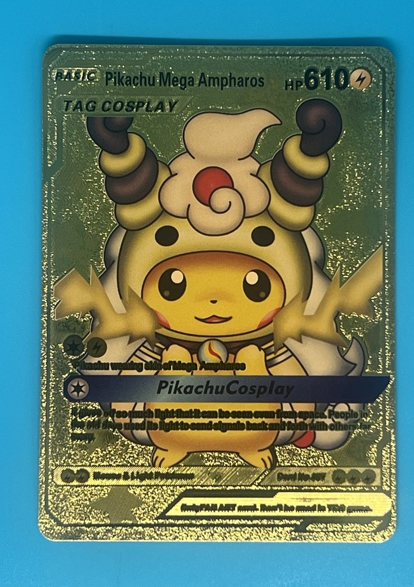 Pokemon Gold Foil Fan Art Card PIKACHU COSPLAY Mega Ampharos | eBay