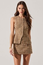 NWT ASTR the Label Dilone Tweed Vest Mini Dress L Brown Plaid Sleeveless