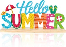 COCHIE Metal Hello Summer Sign, Beach Slippers Tabletop Decor Watermelon Red