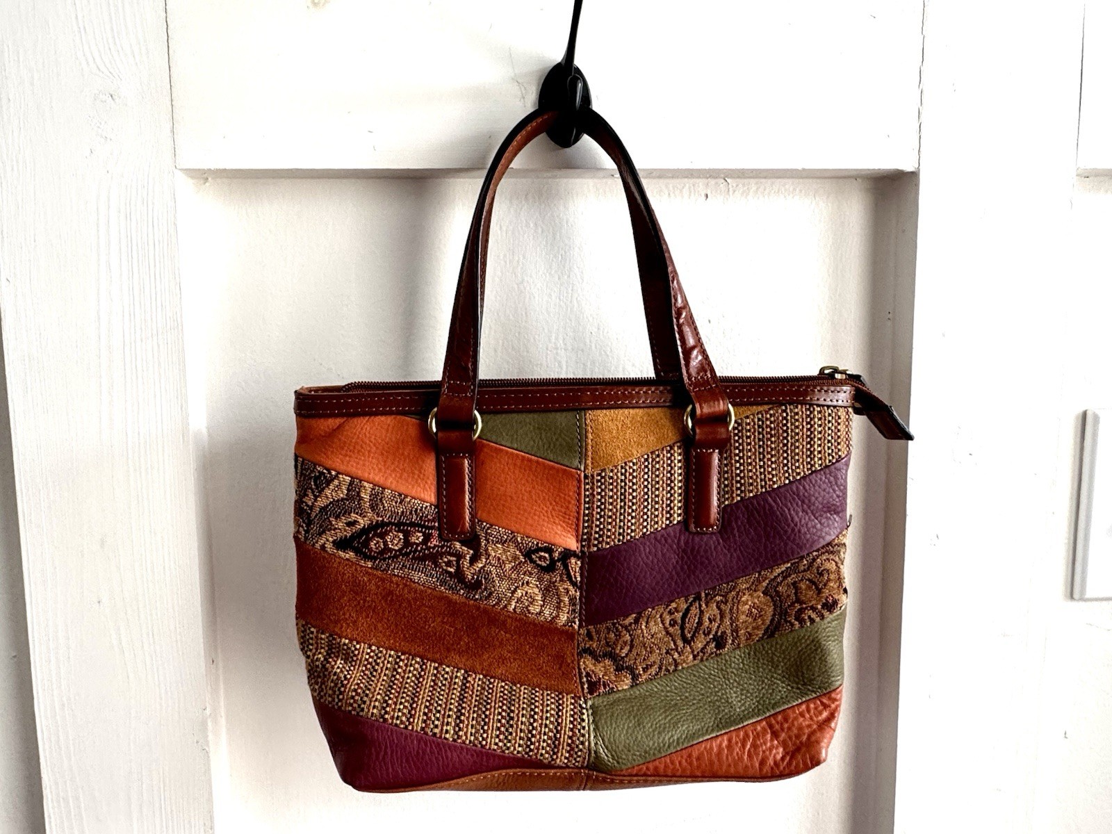 Fossil VTG Patchwork Handle Purse - image 8