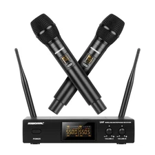 Wireless Microphone System Dual UHF Handheld Cordless Mic Set Work Range 180f...