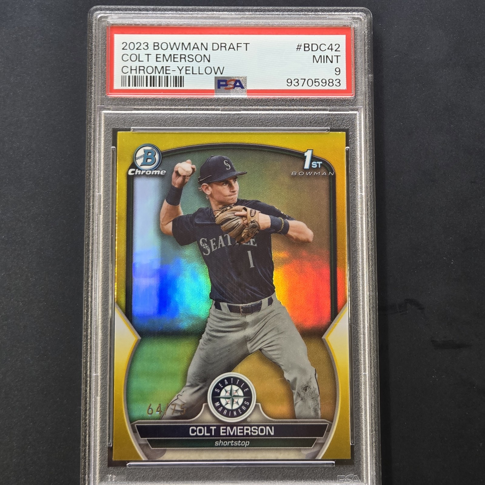 2023 Bowman Chrome Colt Emerson 1st True Yellow Refractor /75 PSA 9 Mint RC
