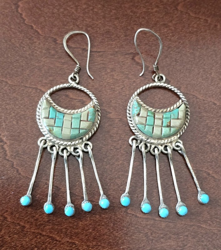 Native Sterling Silver 2.75" Concho Turquoise Earrings Handcrafted Drop Dangle 