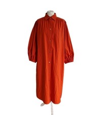Vintage Vuokko Finland Burnt Orange Long Shirt Dress Popper Snap Fastener~Small.