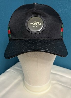 Gucci Black Monogram Snake Snapback Mesh Hat - Luxury Designer