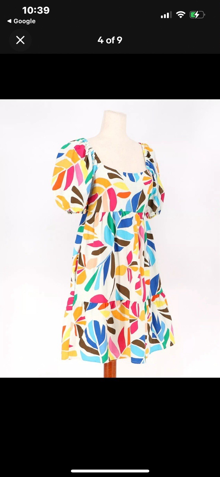 Tabitha Brown Dress Size Large Botanical Print Puff Sleeve Mini
