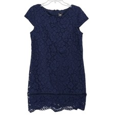 Vince Camuto Womens Navy Blue Floral Shift Dress Cocktail Wedding Party Size 12