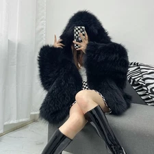 Hooded Oversized Faux Fur Coat for Women – Luxury Fluffy Winter Jacket, Warm Fur