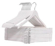 White Wood Bridal Dress Hangers Pack, Heavy Duty Solid Wooden Hanger for 20