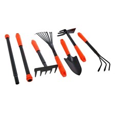 7pc Extendable Gardening Hand Tool Set Rake Fork & Hoe Trowel Garden Tools Kit