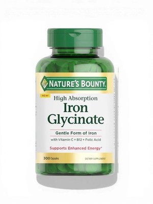 Nature s Bounty Iron Glycinate 300 Capsules High Absorption Gentle Iron-Ex 2/28